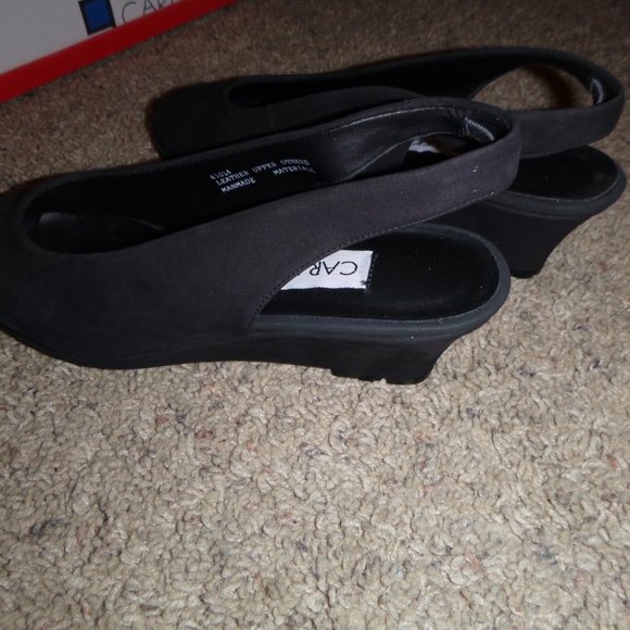 Women's Black Suede Wedge Heeled Shoes - Picture 4 of 6